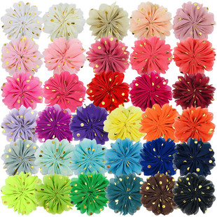 Cross-Border Hot-Selling Hand-Sewn Gold-Stamped Chiffon Floral Wavy Edge Gold Polka Dot Fabric Flower DIY Corsage Shoe and Hat Clothing Accessories