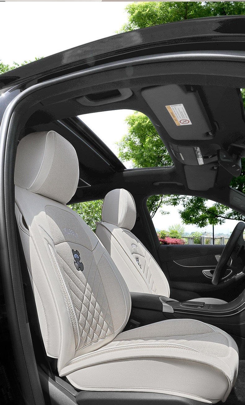 Car Seat Cushion, All-Inclusive, Suitable for All Seasons, Pure Linen Seat Cover, Fully Surrounded by Cotton and Linen Fabric, Cartoon Seat Cover