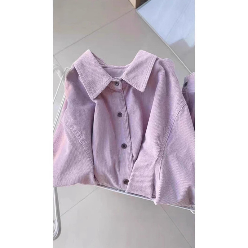 Gentle Taro Purple Corduroy Shirt Women's 2025 Spring and Autumn Retro All-match Korean Style Stacked Casual Shirt Jacket