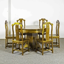 楠餐桌千年阴沉木奢华型圆餐桌明清古典中式实木仿古餐台雕花