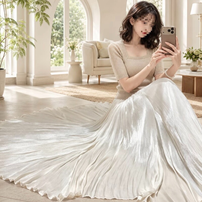 Flowing Gauze Skirt for Women, Slimming High-Waisted Flared Skirt, 2026 New Style Mid-Length Skirt, French-Style Summer Flared Long Skirt