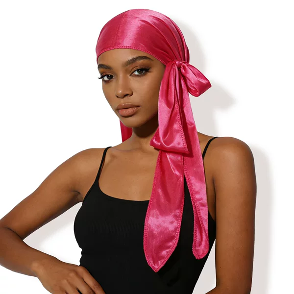 【High-Quality Large Size】Unisex Imitation Silk Satin Long Braid Pirate Hat Elastic Headwrap Chemo Hat