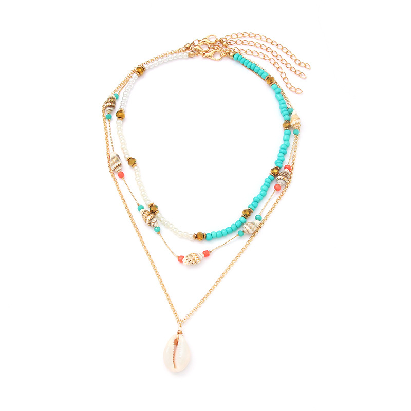 Bohémien Conque Coquille Perle Artificielle Turquoise Métal Placage Femmes Collier En Couches display picture 2