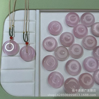 新款猫眼石平安扣冰种浅香槟色玉石吊坠带猫眼效应男女款平安顺遂