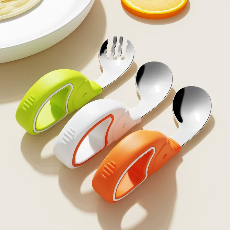 Children's spoon stainless steel, ring, set, silicone tableware for training for feeding