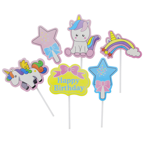 Manufacturer Baked Cake Decoration Cartoon Animal Unicorn Theme Series Candy Traffic Cake Decoration Insert Card