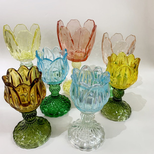 Vintage Crystal Candle Holder with Base Explosive Style Flower Candle Holder Tulip Crystal Glass Aromatherapy Home Table