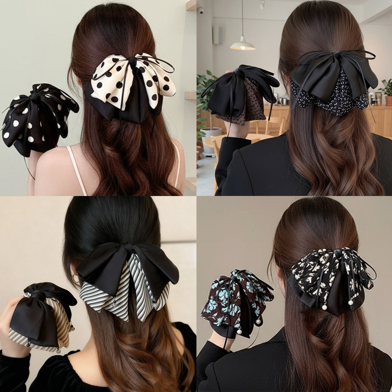 Autumn and Winter New Style Polka Dot Print Clip, High-End Leopard Print Bow Ponytail Clip, Hair Clip on the Back of the Head, Shark Clip