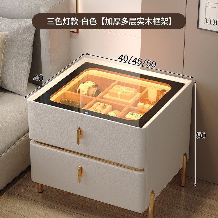 Mesita de noche minimalista moderna 2024 nuevo estilo lujo ligero sensación de alta gama dormitorio madera maciza pequeño gabinete de almacenamiento de cabecera inteligente