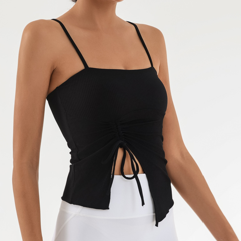 Nuevo chaleco de yoga de cinturón de desnudez de mujer con estriado de tracción con cojín de pecho de entrenamiento deportivo de entrenamiento físico camisa de baile