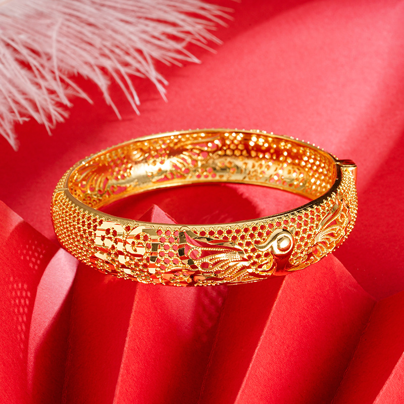 Vietnam arena oro mujer Pavo Real pulsera de ala ancha hebilla nuevo no se desvanece hueco Phoenix textura pulsera antigua suministro