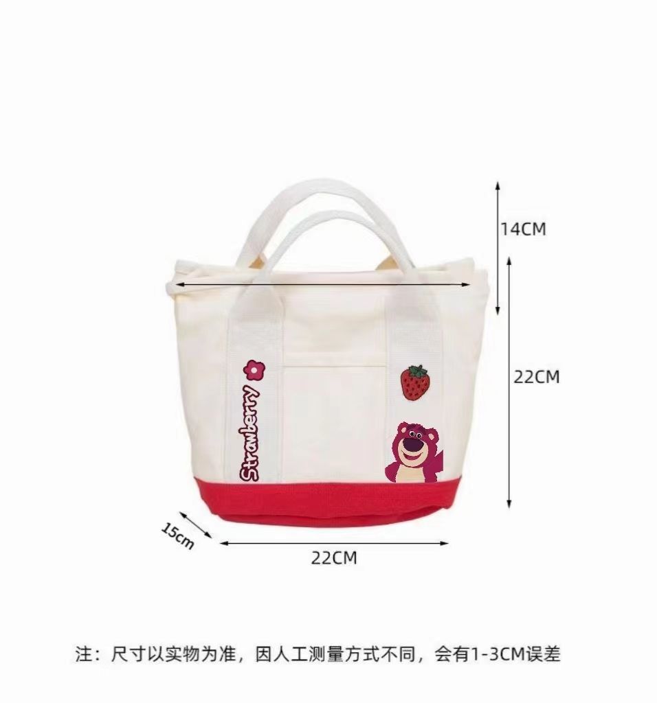 A small handbag is carried by a female student going out. She is carrying a 2024 new style bag, a mini canvas bag, and a Korean version bento bag for female students details Picture