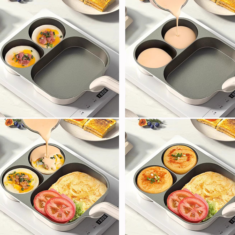 Olla de desayuno multifuncional tres en uno de cerámica, hamburguesa casera, tortilla antiadherente de fondo plano, olla de bistec, especial transfronterizo