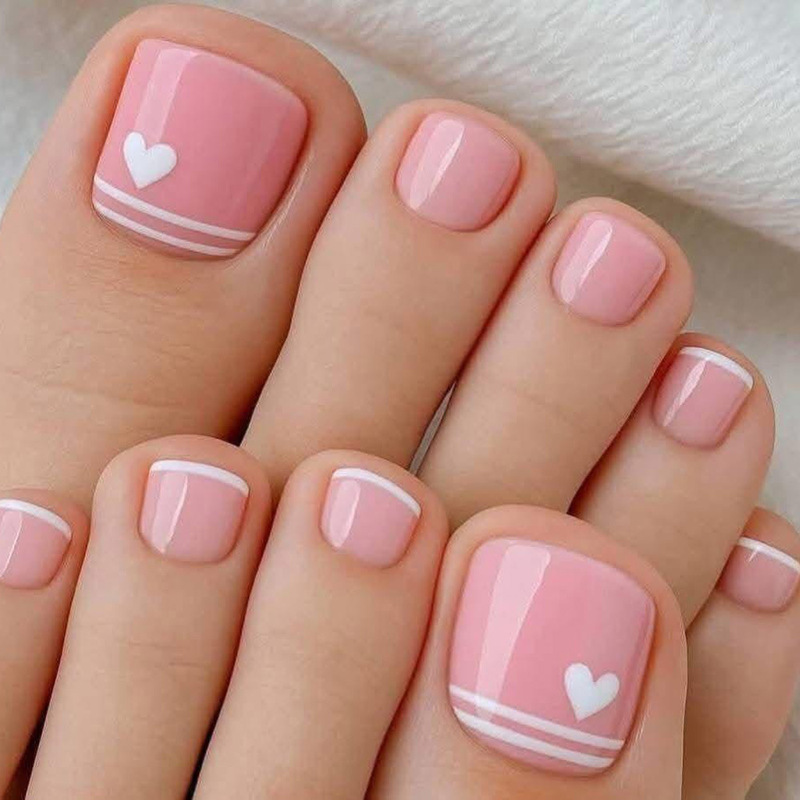 Fashionable Foreign Trade Nail Art, Toenails, European and American Ins Style Nude Pink Heart French Style Toenails, Press-On Nails Wholesale, Eco-Friendly Fashionable Foreign Trade Nail Art, Toenails, European and American Ins Style Nude Pink Heart French Style Toenails, Press-On Nails Wholesale, Eco-Friendly