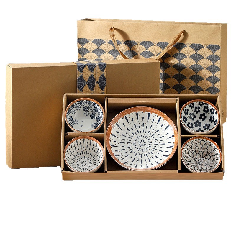 Platos de estilo japonés caja de regalo creativa caja de cuero de cerámica cubierta juego de regalos de promoción de negocios image 5
