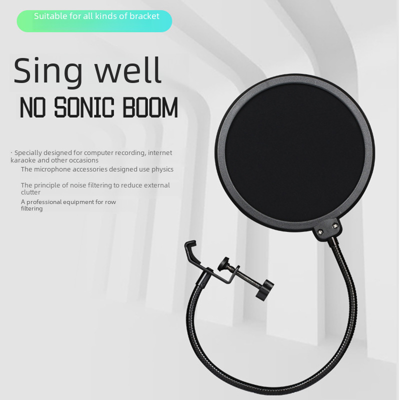 Large Double Layer Microphone Anti-Splash Net Recording Karaoke Capacitive Microphone Anti-Splash Cover Recording Studio U-Shaped Windproof Soundproof Cover 