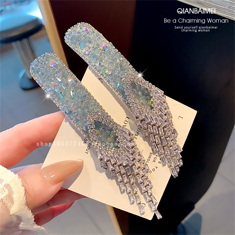 发夹女闪钻精致流苏边夹侧边夹子头饰新款轻奢重工刘海夹发卡bb夹|undefined