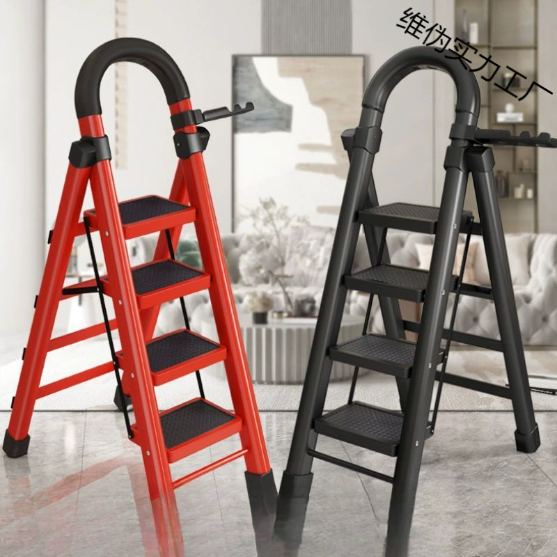Ladder household folding ladder thickened carbon steel herringbone ladder mobile staircase telescopic step ladder multifunctional indoor ladder 12