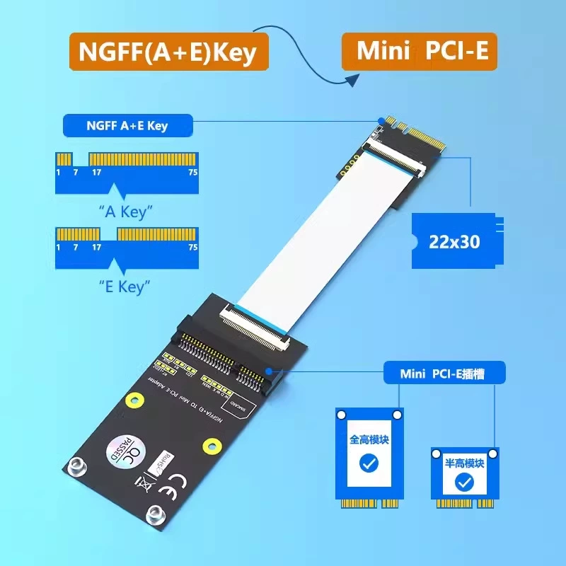 Кабель-адаптер M.2 NVMe на Mini PCI-E с ключами B/M, адаптер-удлинитель для ключей A/E