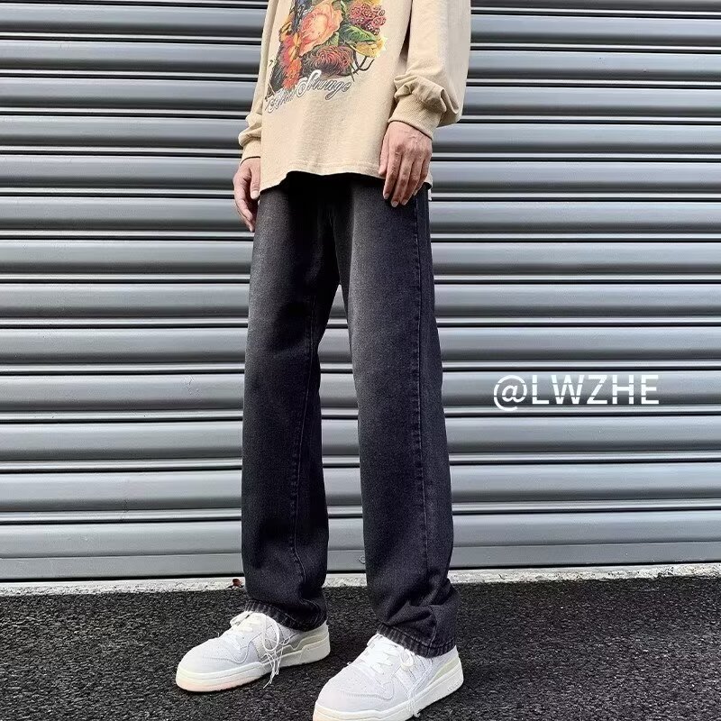 2024 otoño e invierno jeans estadounidenses hombres lavados y desgastados retro barro amarillo teñido marea calle alta holgada jeans rectos