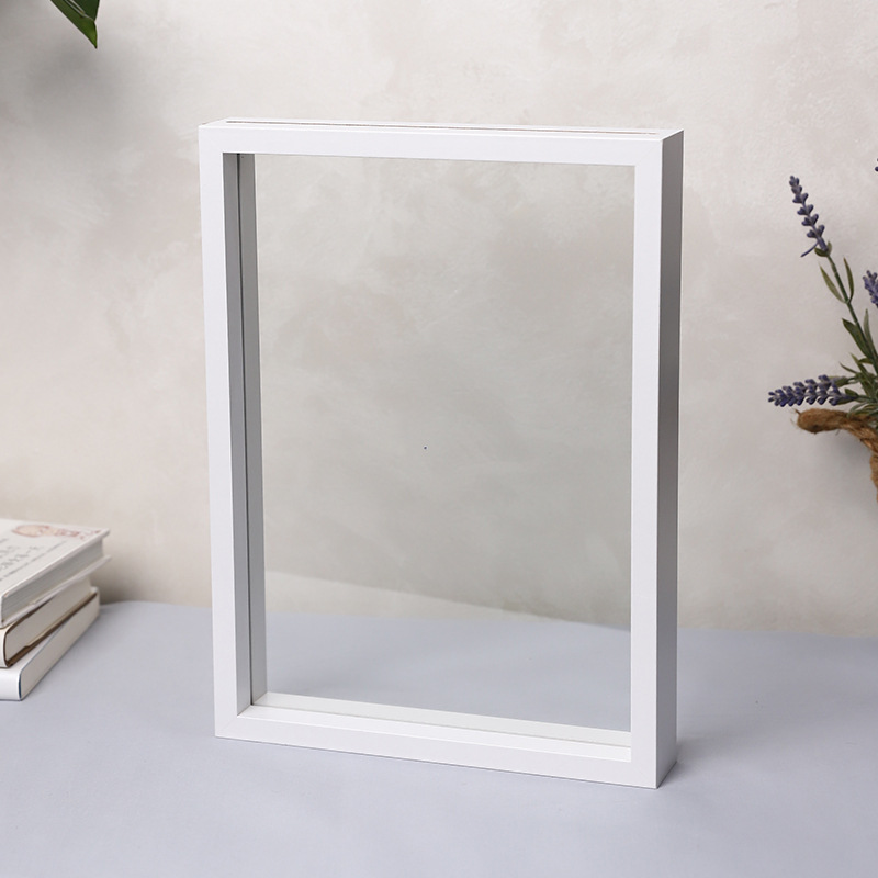 クリエイティブな手作りフォトフレーム、両面ガラスミラーフレーム、木製ドライフラワー二層標本写真木製フォトフレーム、透明額縁