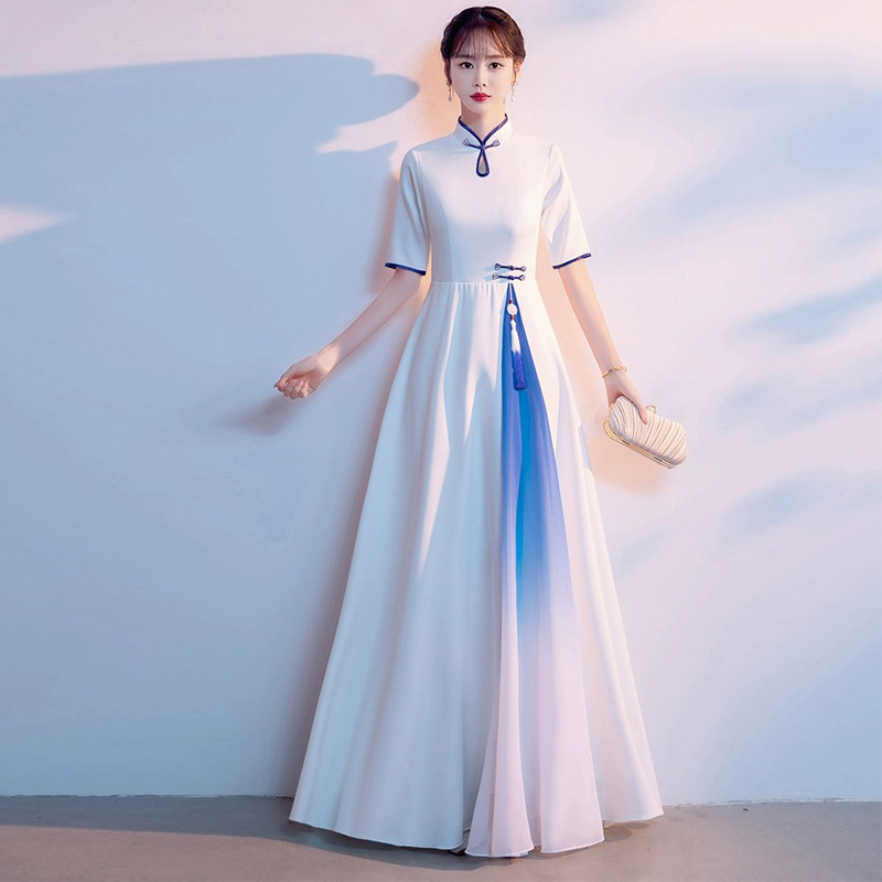 Improved cheongsam wholesale host slim fit competition stage clothing poetry recitation guzheng performance dress fashion cheongsam