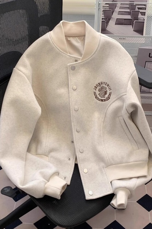 少女感满满！小香风棒球服毛呢外套女秋宽松飞行员夹克开衫上衣|undefined