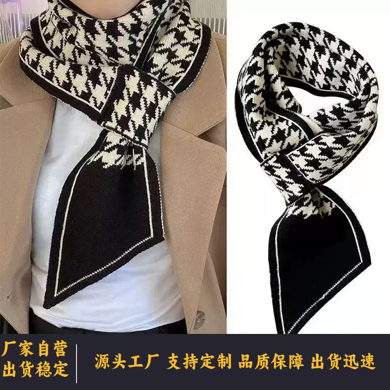 新款护颈三角围巾百搭时尚针织三角巾保暖秋冬围脖斜角边耳朵巾