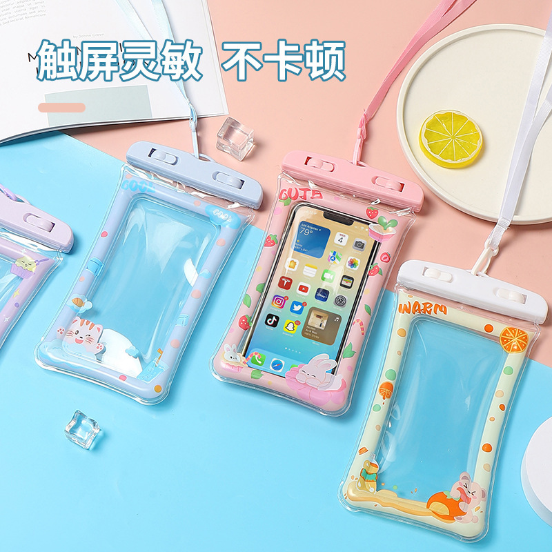 携帯電話防水バッグ、密閉型、タッチスクリーン、水泳、水中写真、ダイビング、ラフティング、エアバッグ付き首吊り漫画携帯電話ケース|undefined