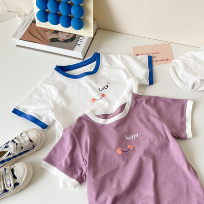 2021夏款新款童装 韩版男女童休闲中性2色撞色笑脸T|ms