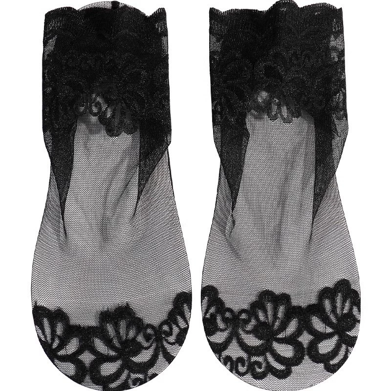 Thin lace black colored summer knee socks
