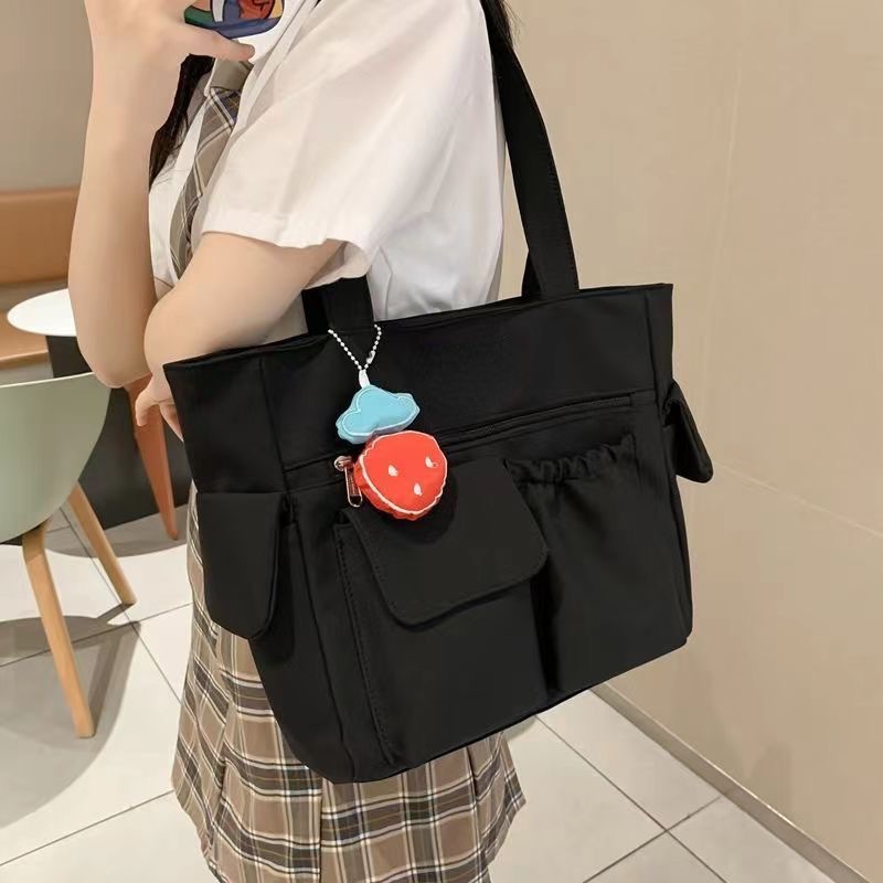 Solid Color Simple Versatile Bag Handbag College Student Class Commuting Shoulder Bag Large Capacity Tote Bag