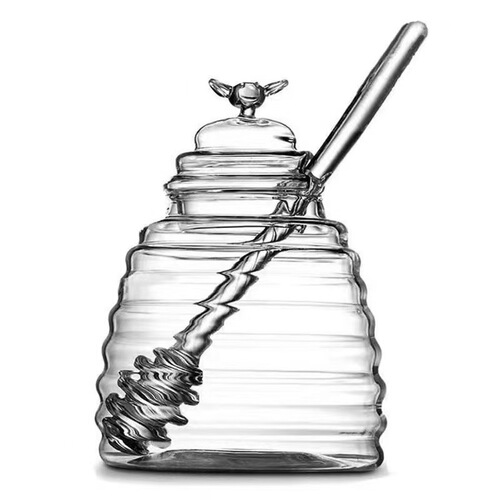 High-borosilicate cute exquisite transparent glass bee-shaped jam jar with lid honey pot syrup bottle storage jar