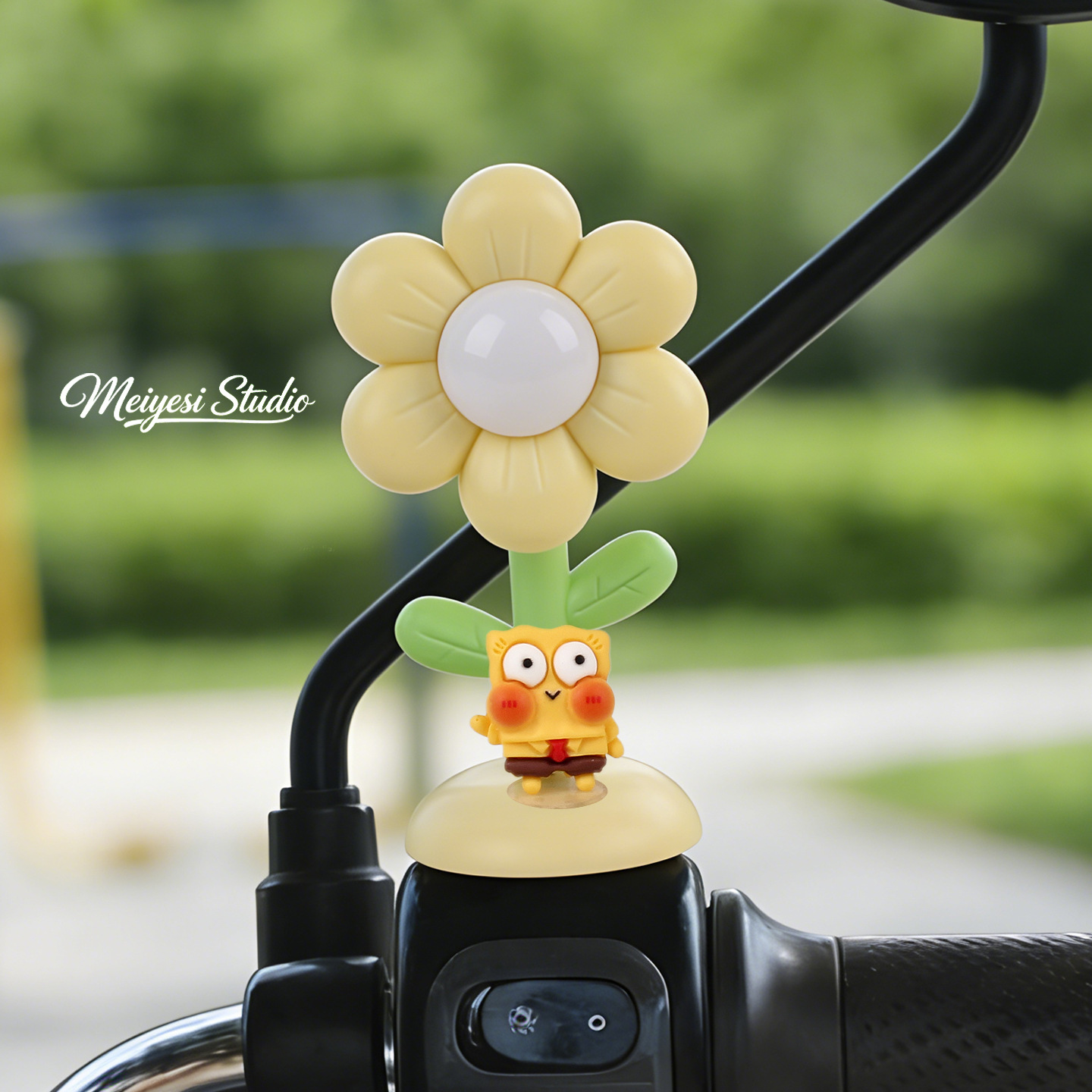 Flores de automóviles eléctricos adornos de luces lindos dibujos animados jefe perro coche de batería bicicleta de noche luces de advertencia accesorios de decoración