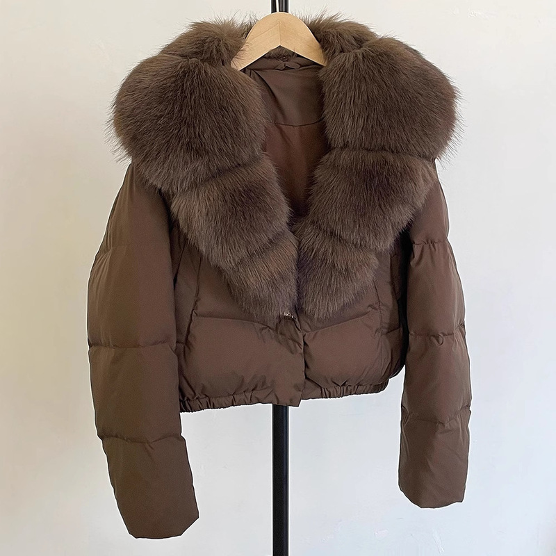 Cross-Border Women's Short Winter Popular Imitation Fox Fur Collar White Duck down Fashionable Versatile down Jacket Women's Jacket