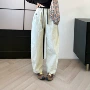 螺纹水洗撞色宽松阔腿裤