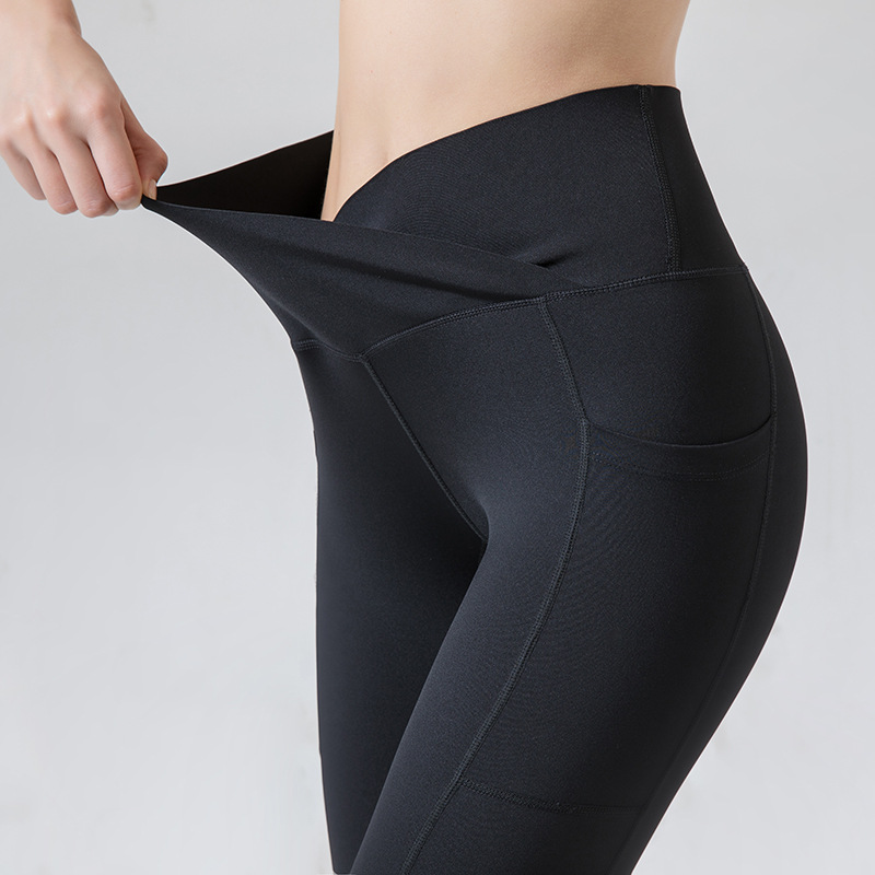 欧码性感V腰紧身瑜伽裤女 复合高腰亚马逊大码运动健身跑步长裤新