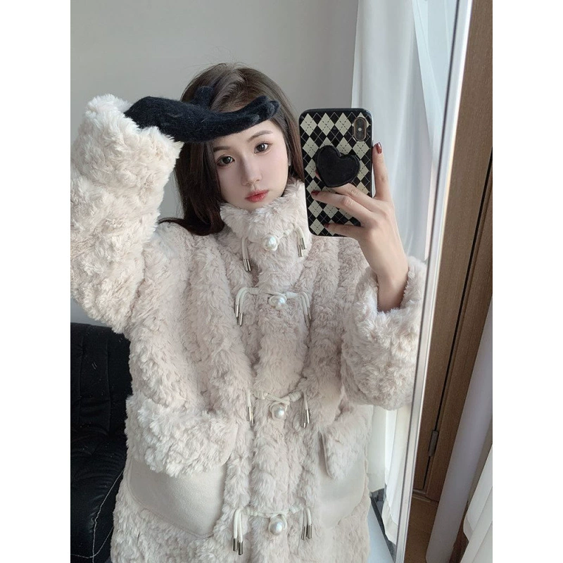 Velvet warm long jacket, Korean style, mid-length, increased thickness