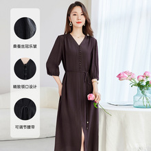 【100%真丝】5A桑蚕丝女装工厂真丝冠乐绉显瘦桑蚕丝连衣裙女8986