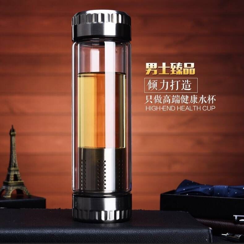 双层玻璃保温杯男双头带盖两头通玻璃杯过滤网耐高温隔热茶杯代发