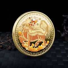 Kirin commemorative coins, cross-border colorful mythical beast commemorative medals, implying wealth, good luck, peace and security, collection gifts