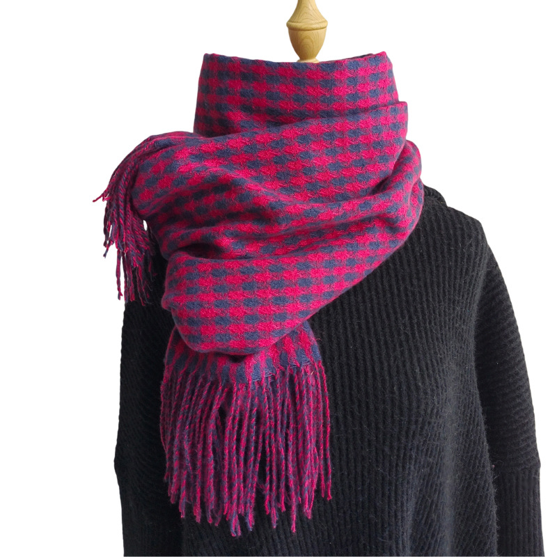 Unisex Literary little check imitated cashmere scarf women season couple warm bib shawl_voghion.com