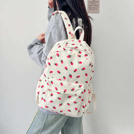 韩版ins草莓印花软妹双肩包原宿小众设计学生小清新书包文艺背包