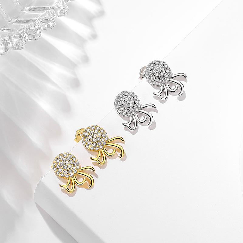 Plata esterlina s925 moda pulpo pendientes estilo coreano luz lujo ins estilo diseño creativo pulpo pendientes con diamante