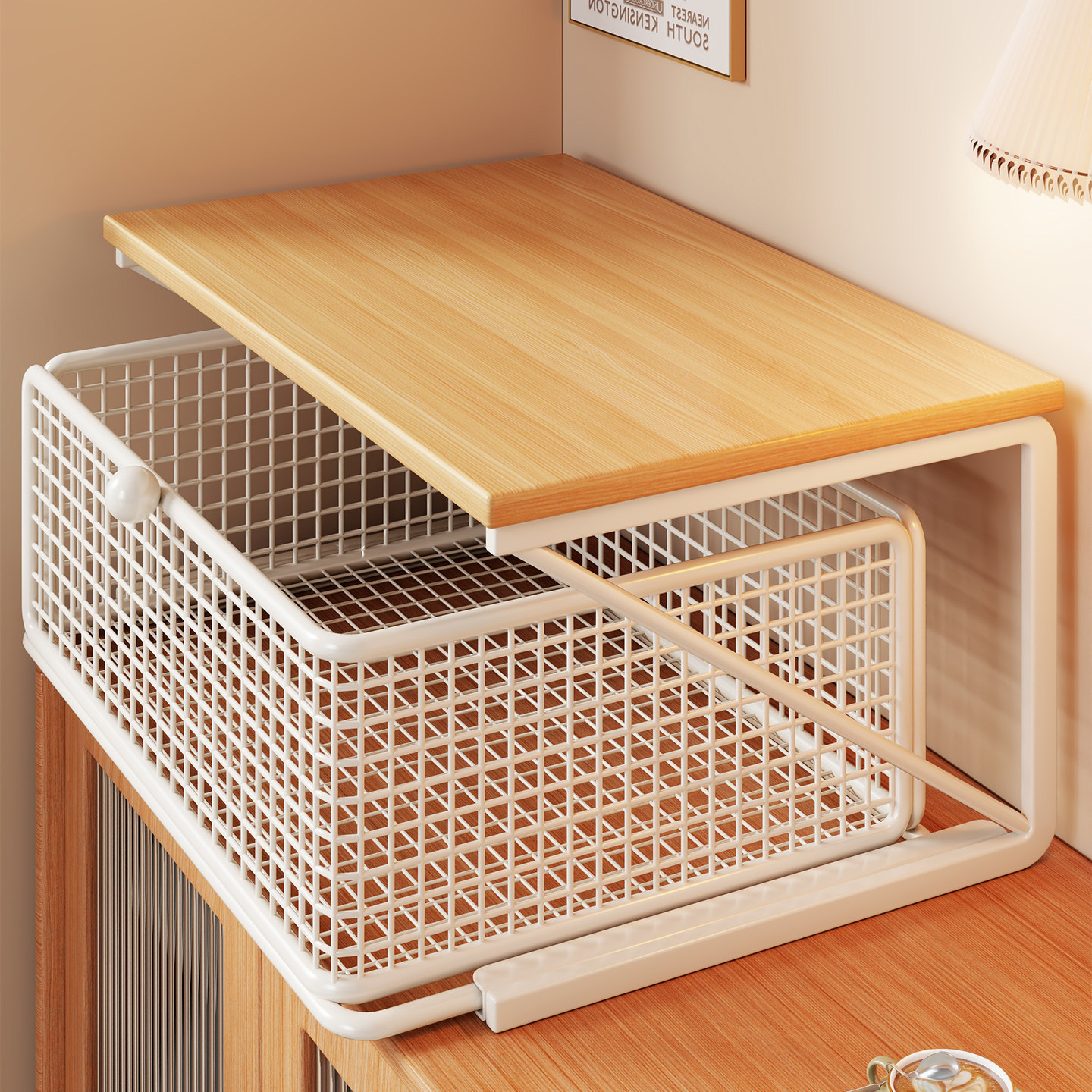 Microwave Oven Rack, Kitchen Countertop Pull-Out Rice Cooker Storage Box, Oven, Air Fryer, Coffee Machine Placement Basket