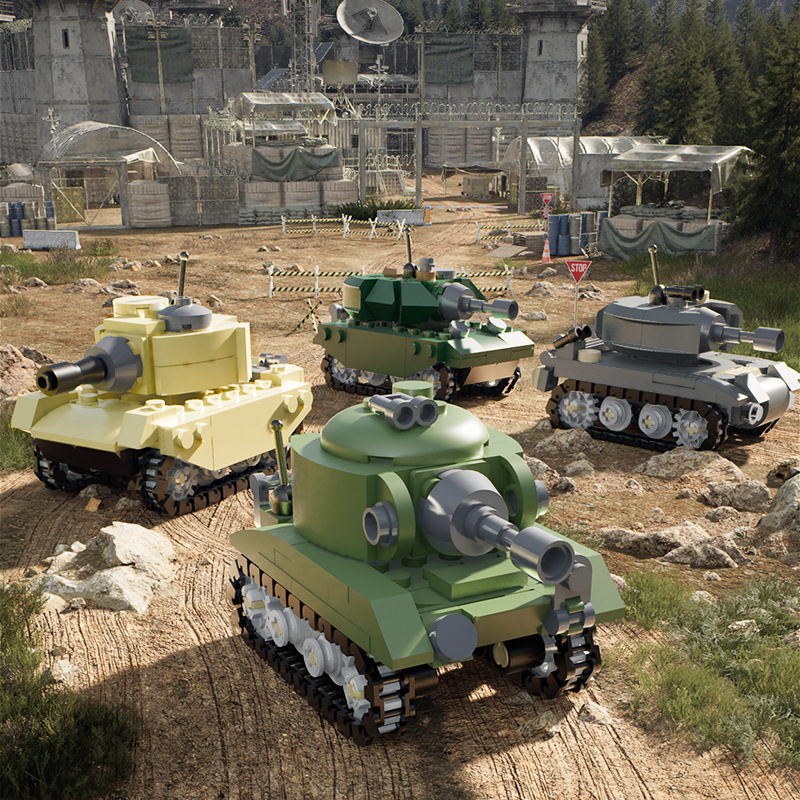 United Creation Q Cute Tank Jkc7703-6 Building Blocks Mini Tank Chariot Model Children's 2025 New Toy