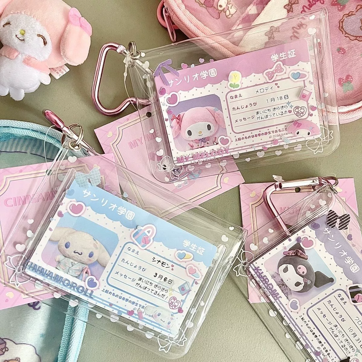 Sanrio, card holder PVC, transparent storage system, backpack accessory, 3 inch
