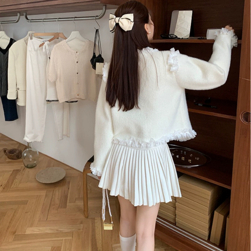 Кожу сезонное бархатное куртка, свитер, кружевной кардиган в стиле Chanel