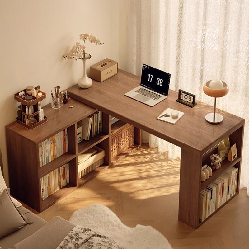 Corner Desk Bedroom Dresser L-Shaped Corner Computer Table Solid Wood Rotatable Bookshelf Bookcase Integrated Table
