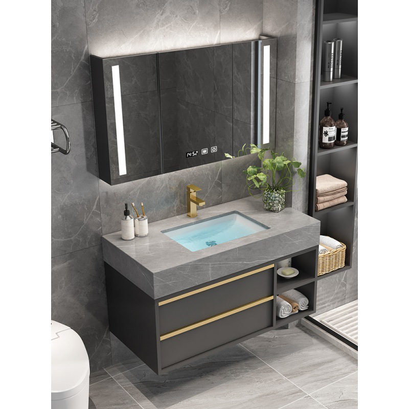 智能岩板浴室柜组合洗脸洗手池盆现代简约卫生间洗漱台盆卫浴套装